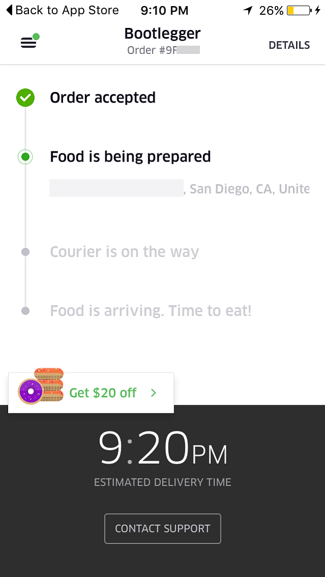 The UberEATS iPhone app in action