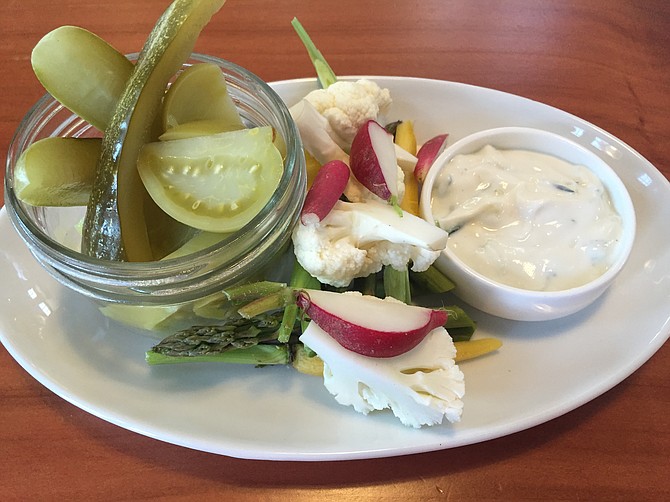 Housemade pickles and fresh veggies with raita yogurt sauce