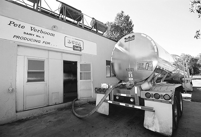 Verboom milks, refrigerates to 34 degrees, and ships out a truckload of milk per day on a truck owned by Land O' Lakes.