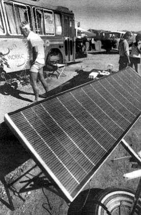 An enterprising young man, working out of an old bus, has cornered the solar panel market. 