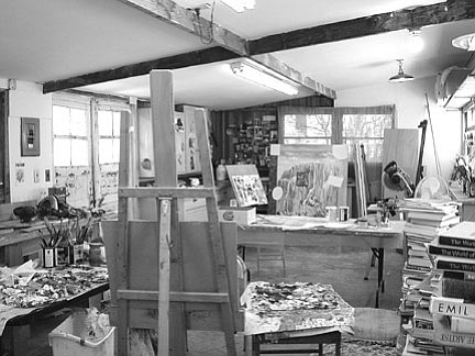We sit in the unfinished studio, husband and wife, on afternoon coffee break. 