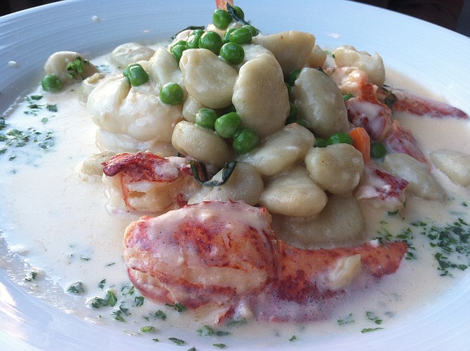 Lobster with gnocchi and green peas