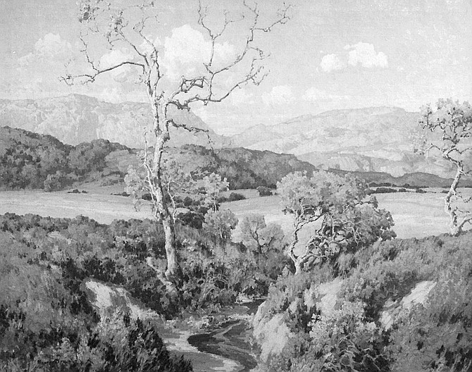 Maurice Braun landscape.  Braun is identified as San Diego’s first artist because his images of the rural areas were often exhibited in Los Angeles and New York City.