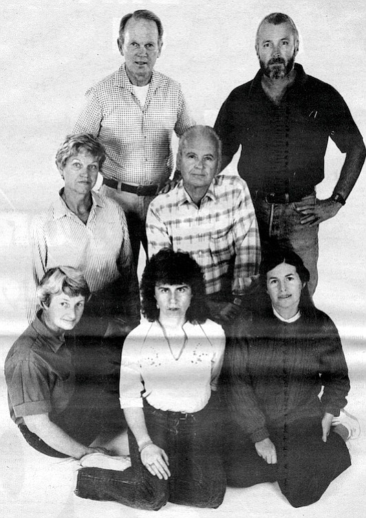 Front row: Claire Brey, Rosemary Nugent, Karen Rudd; middle row: Betty Conklin, Glen Conklin; top row: Dick Schwenkmeyer, Bob Rudd; missing: Verle Schwenkmeyer 