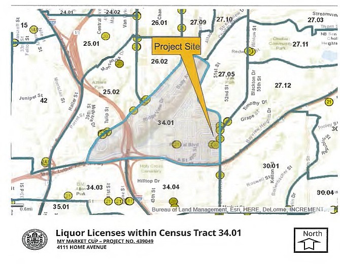 Yellow dots indicate stores with liquor licenses