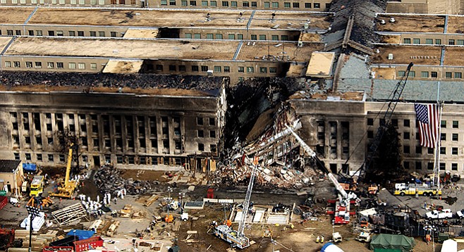 Pentagon after American Airlines flight 77 crashed into it. Hazmi and Mihdhar were two of the five hijackers of this flight on September 11, 2001.