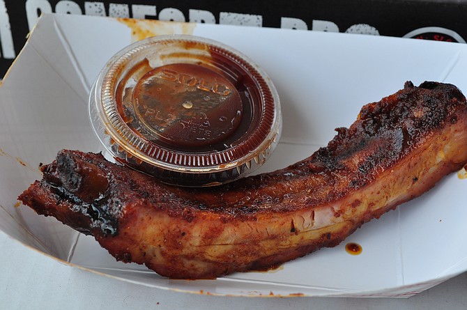 A rib at the Del Mar BBQ State Championship, grilled by Spring Valley spot Cali Comfort.