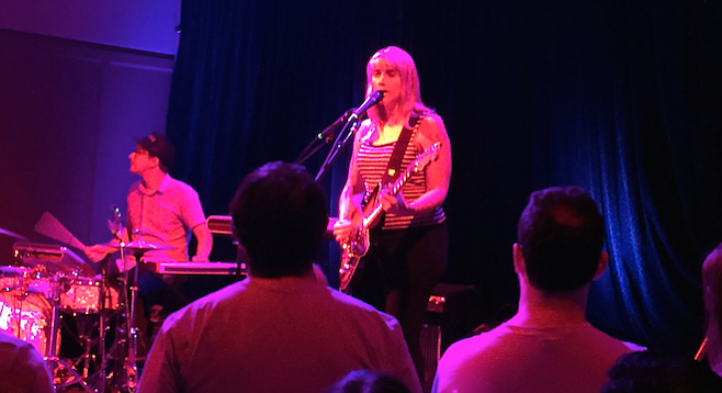 Wye Oak's Andy Stack handles drums and keyboards simultaneously, which is an impressive feat to observe.