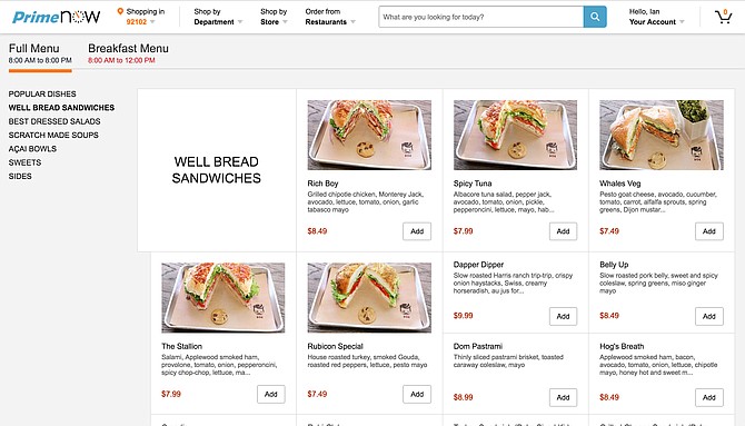 Ordering Rubicon Deli sandwiches via Amazon Restaurants