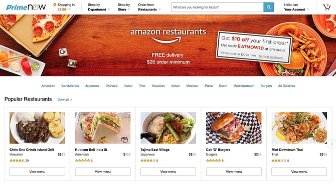 Amazon enters the restaurant-delivery game.