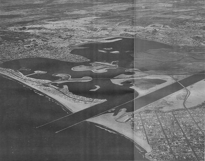 Mission Bay, c. 1956. In about 1950, Marian Marchant from Beverly Hills presented her idea for a trailer park on De Anza Point. Her see-through blouses tended to rivet the attention of the city fathers, as did her credit rating.