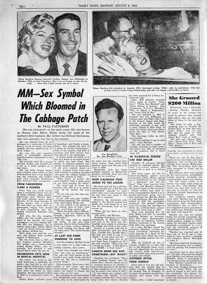 "From tawdriness came a flower" and other anecdotal observations from the day Marilyn died. New York Daily News, August 6, 1962