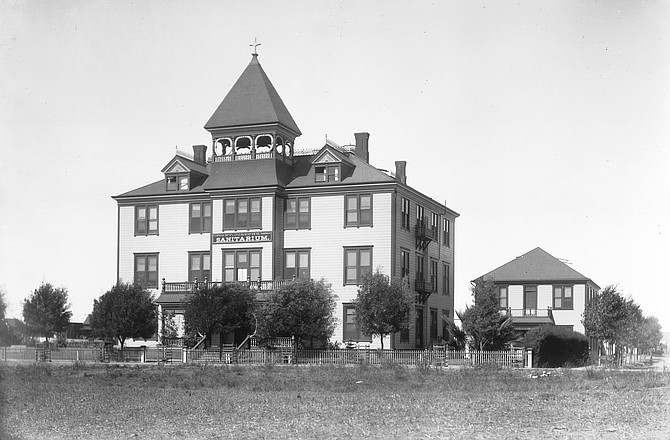 Saint Joseph's Hospital, 6th and University, 1898. “Picturesquely situated on an eminence near where the road begins to descend into the historic Mission Valley...."