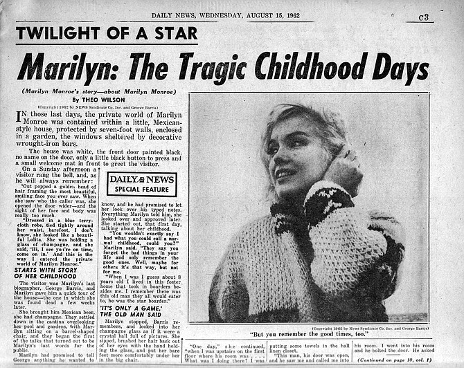 Marilyn Monroe's tragic childhood days. New York Daily News, August 16, 1962.