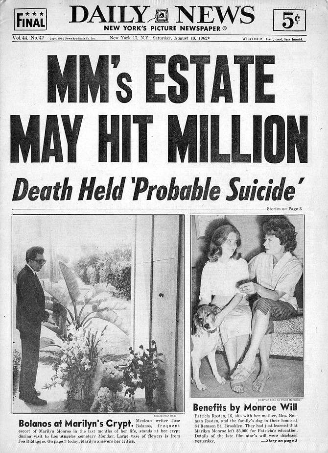 Monroe's death called a "probable suicide." New York Daily News, August 18, 1962.