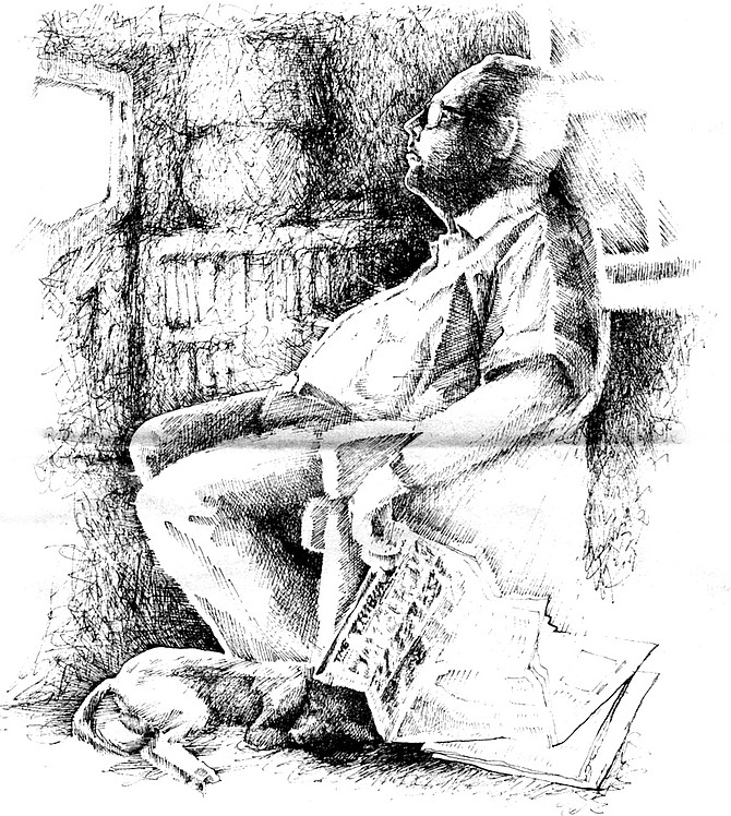 Illustration of man not reading newspaper