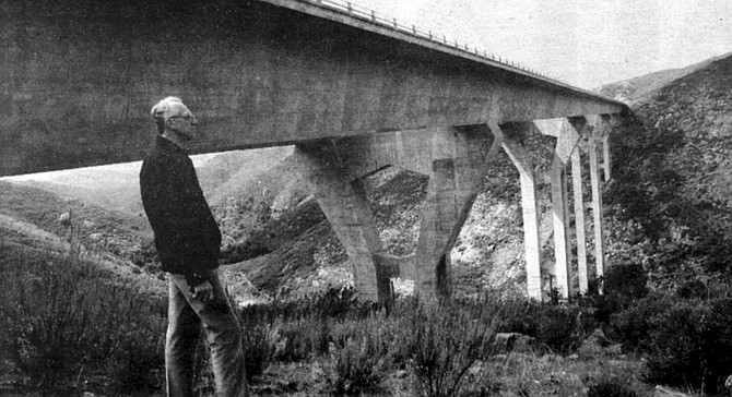 Bert Bezzone at the Pine Valley Creek Bridge. We have not met before, but I’ve heard plenty about Bezzone from other bridge engineers and acquaintances who admit they stop to look at bridges. - Image by Peter Jensen