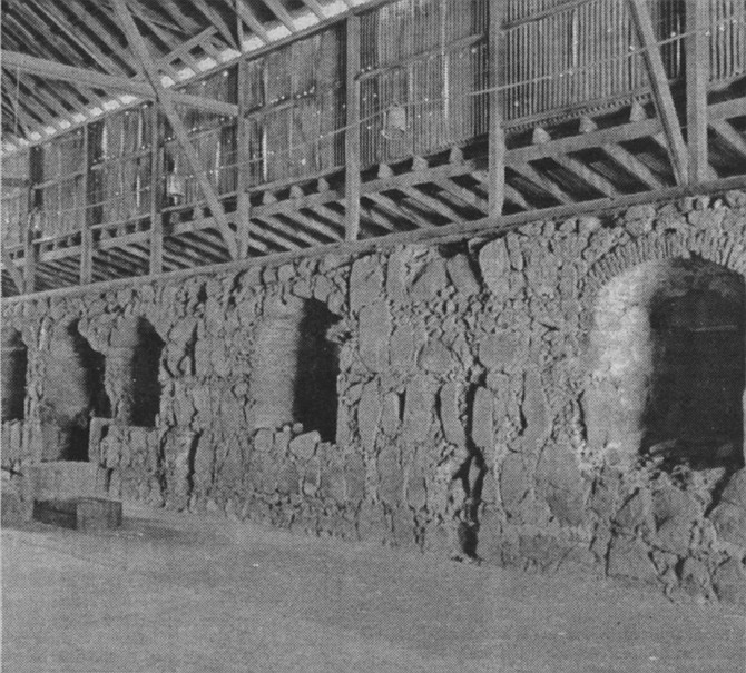 Interior walls of Santa Margarita de Cortona under barn covering