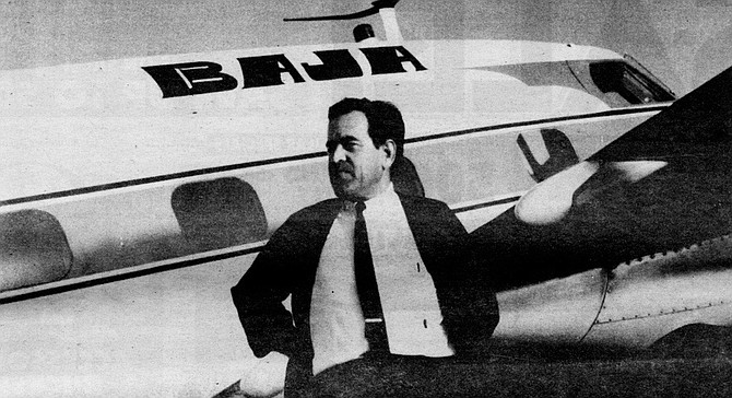 Francisco Muñoz and his Baja Airlines planes, c. 1950s.  By 1962 Muñoz had become a main character in Gardner’s travel books.