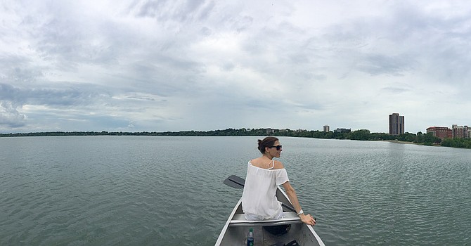 Lindsay P. taking in Lake Calhoun views.
