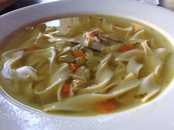 Chicken noodle soup — there's a kreplach in there somewhere