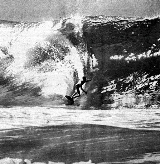 Van Artsdalen at Pipeline, c. 1965. He became one of the first persons to conquer Oahu’s Banzai Pipeline, now the world’s most photographed wave.