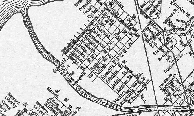 Fillmore and other national streets, on a 1925 Rodney Stokes map