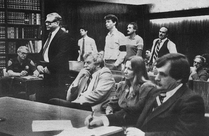 Reverend Owens appearing in the contempt trial between the Birth Control Institute and Owens, January, 1985