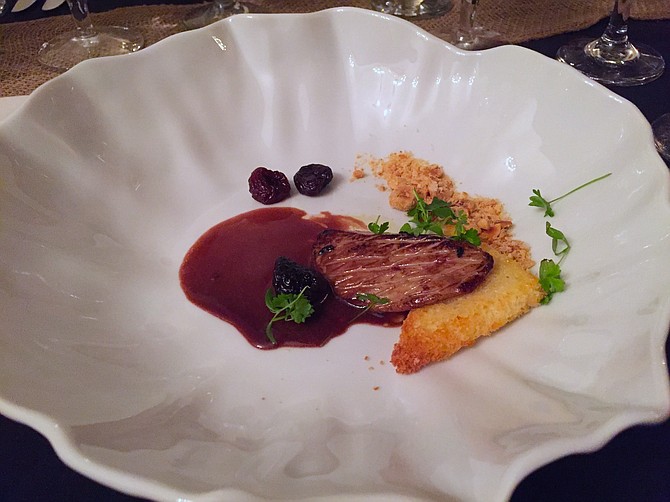 Seared foie gras with rich and savory cherry cabernet reduction