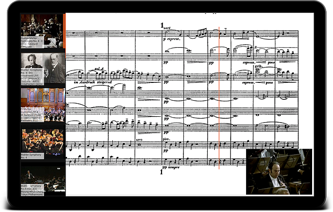 Peachnote syncs the score with YouTube videos and an orange line moves across the score as the music progresses.