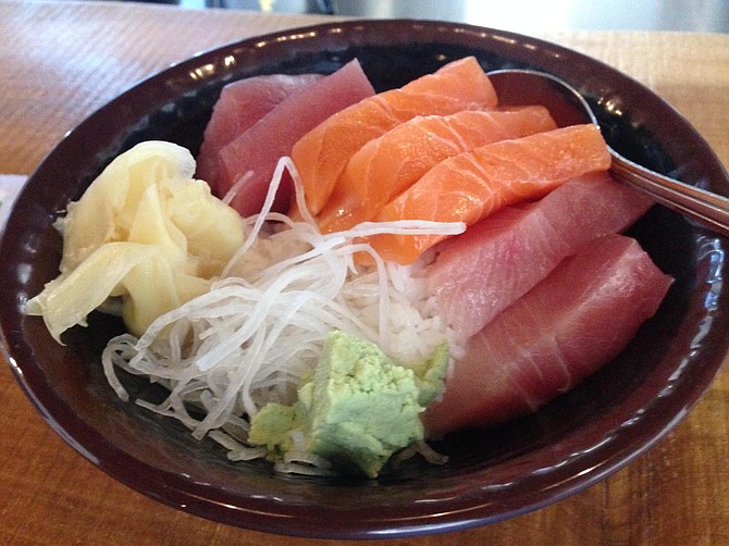 Thick slices of raw fish make the chirashi don special worth digging into — but best to ditch the spoon in favor of chopsticks.
