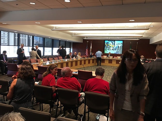 Before the September 9 Sandag meeting began. Raise the Balloon members are in red shirts.