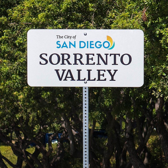 The city's new neighborhood signs extend Sorrento Valley east to Camino de Santa Fe.