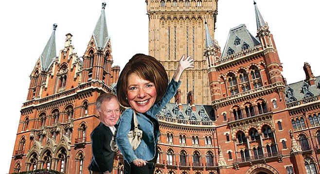 Davis’s free jaunt to England included a stay at the Saint Pancras Hotel with her husband.