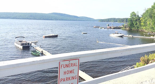 Pretty gorgeous hearse parking at Schroon Lake. 