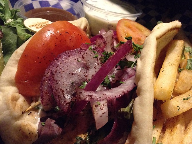 Chicken kebab in a kind of gyro