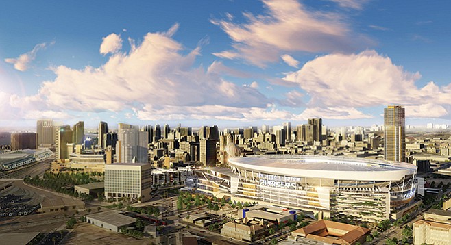 Stadium skyline: Rendering of proposed downtown stadium that would come with Measure C.