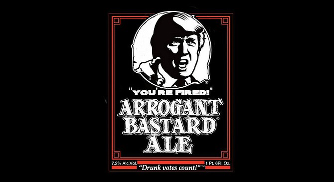 Engels: “Arrogant Bastard is the beer that put stone on the map. And Trump is the politician who might wipe America off the map. Putting him on the label for November was a no-brainer, which also seemed fitting. Plus, since we just laid off five percent of our workforce, Trump’s Apprentice catchphrase made a certain amount of sense.”