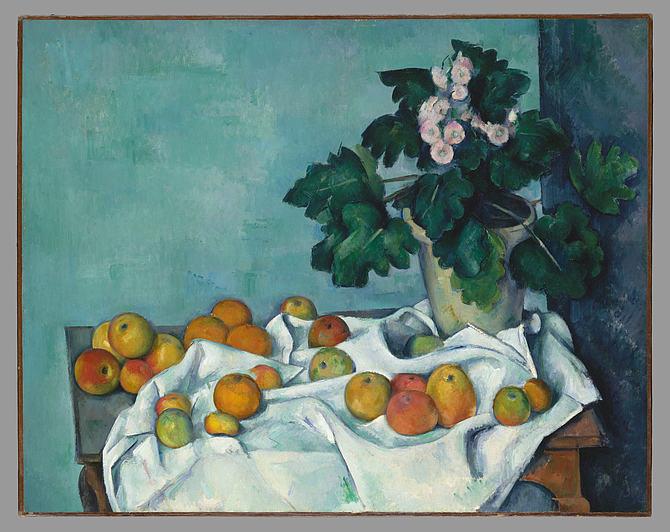 Still Life with Apples and a Pot of Primroses, Paul Cézanne
