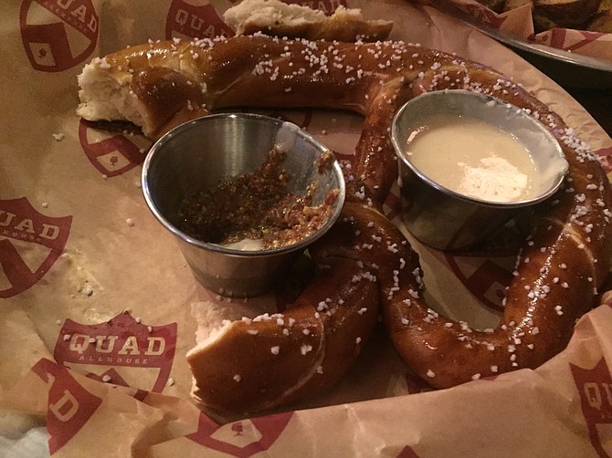 The Bavarian pretzel comes with beer cheese sauce and a spicy brown mustard.