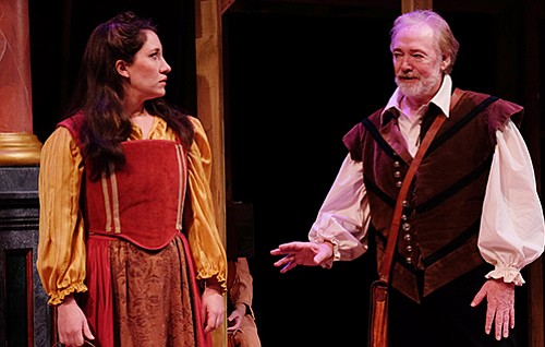 Catie Grady, as Judith, Robert Smyth as Shagspeare at Lamb's Players