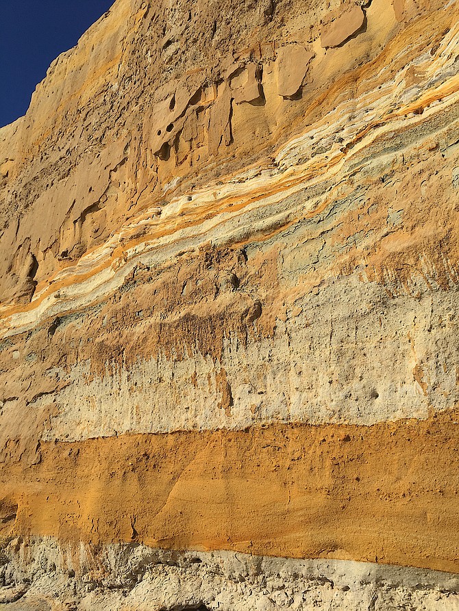 Colorful sandstone wall at Torrey Pines State Beach.  11/16  Del Mar, CA 