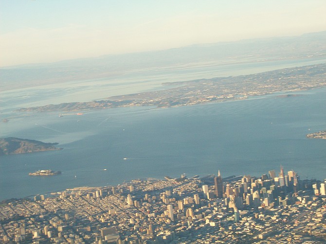 The city of San Francisco--an overhead view courtesy of United Airlines.