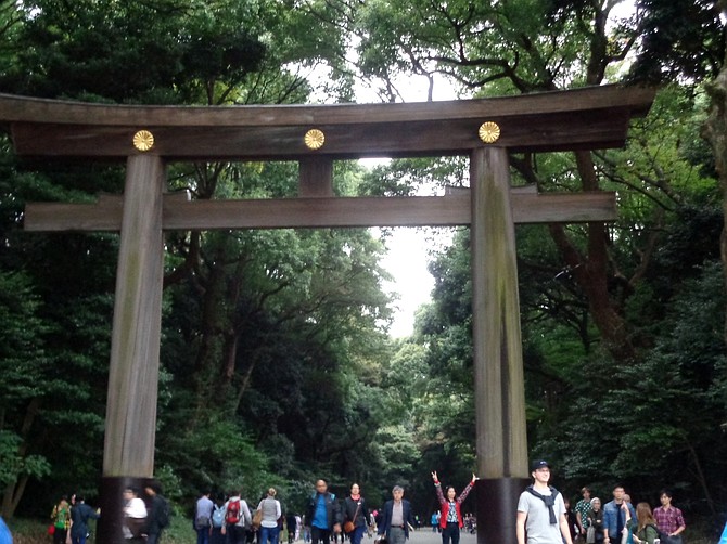 Torii Gate Marking the Path to the Meiji Shrine in Yoyogi Park 