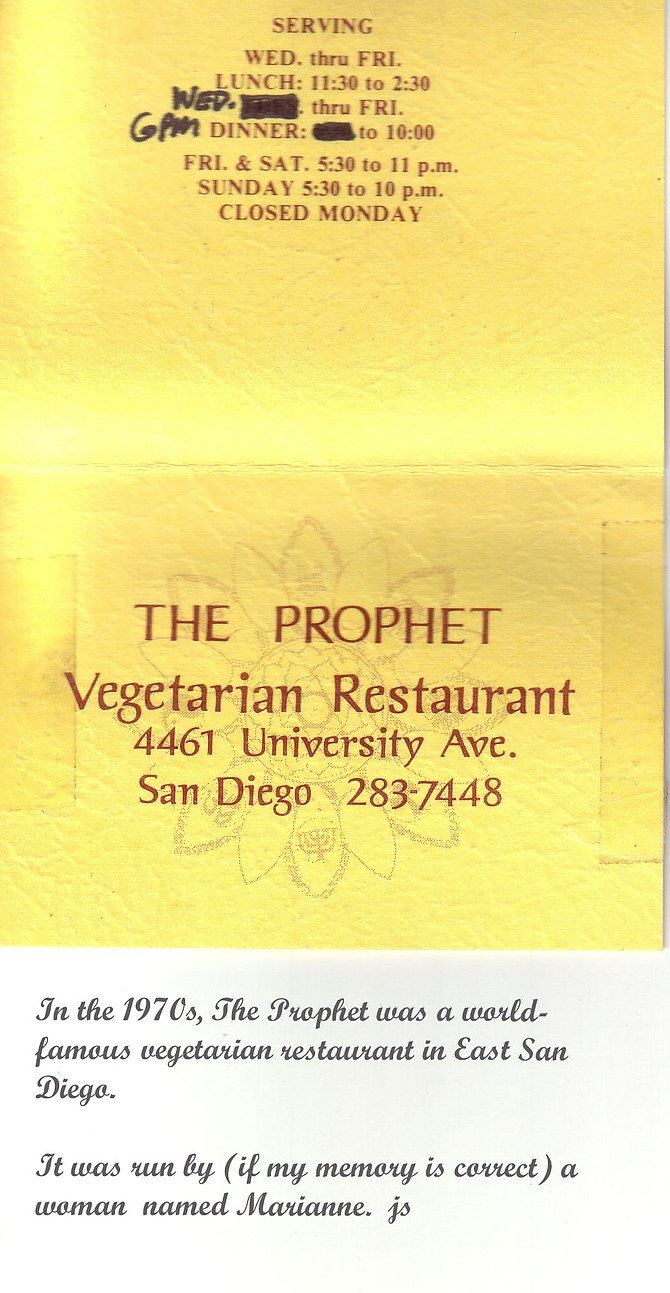 Business card from the Prophet restaurant, circa 1970s.