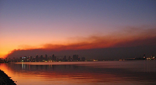 Downtown San Diego skyline during the 2007 wildfires