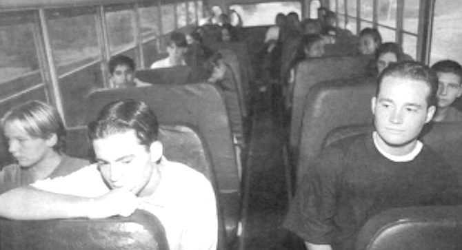 Fallbrook High students on the bus. “When you’re steering a bus, you’re steering the back." - Image by Sandy Huffaker, Jr.