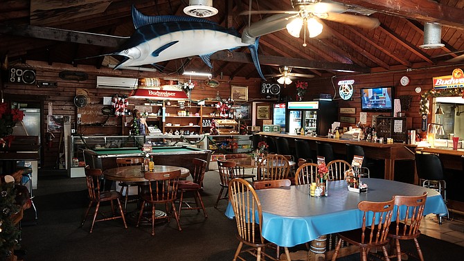 A marlin trophy demands attention, but the lake out the window might be a better view.