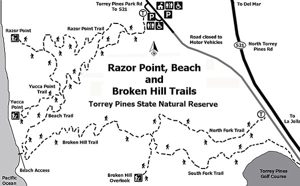 Map for Razor Point, Beach, and Broken Hill Trails