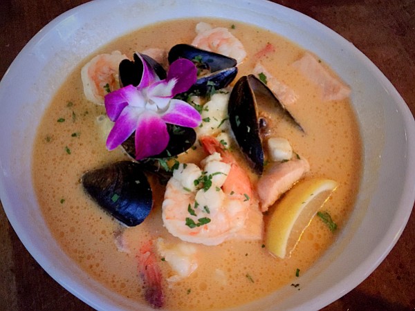 The not-so-secret ingredient in the Seafood Bouillabaisse is mashed potatoes.